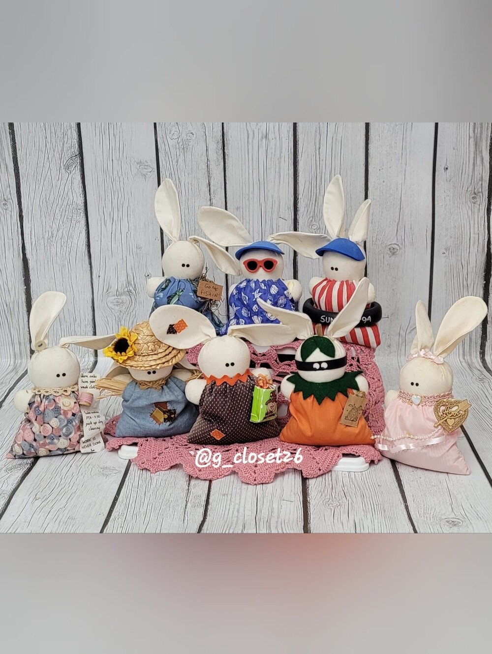 Vintage Set of 8 Handmade Weighted Bunnies